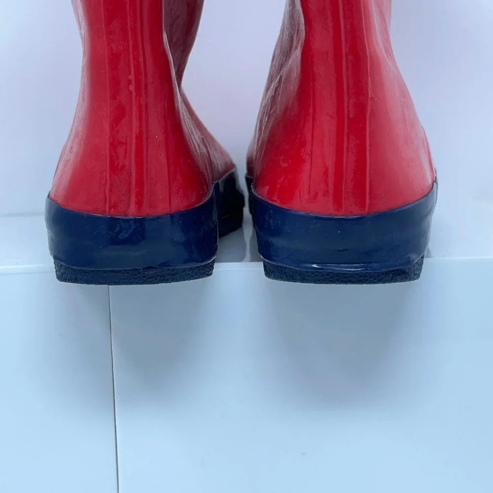 Lone Cone Kids Size 3 Red Navy Blue Waterproof Rubber Pull On Rain Boots New